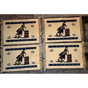 4 New Vntg Woven Western Cowgirl Horse Barrel Racer Placemat Heavy Cloth Fringe